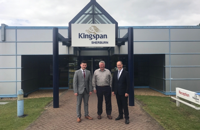 Councillor Keane Duncan (Leader, Ryedale District Council), Tom Paul (Director, Kingspan) and Kevin Hollinrake MP